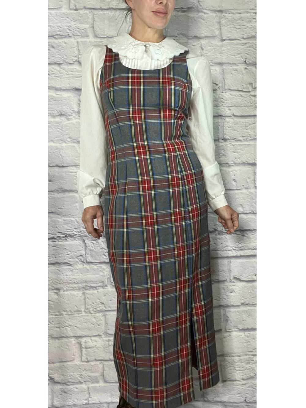 Vintage 90's Decked Out Plaid Sexy Schoolgirl Jumper Dress with High Slit